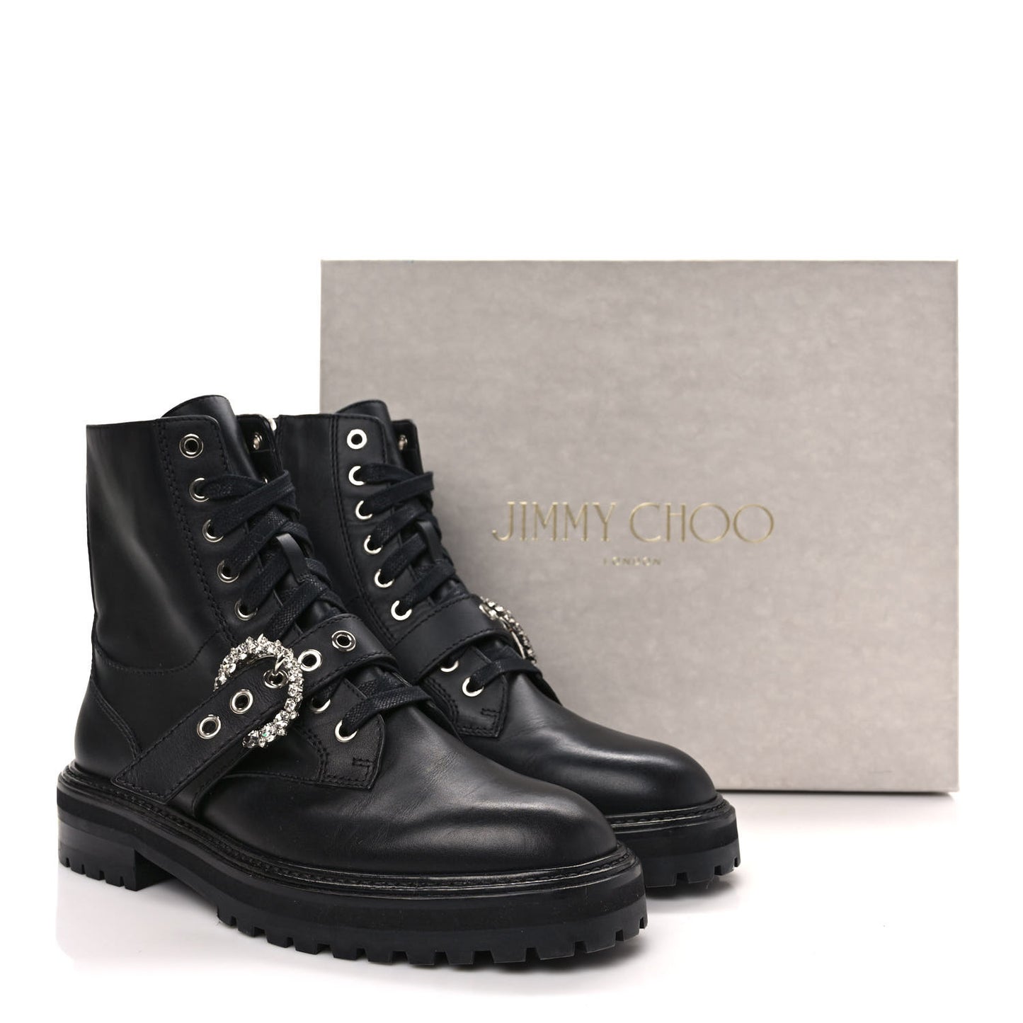 Calfskin Crystal Embellished Cora Flat Combat Boots 40 Black