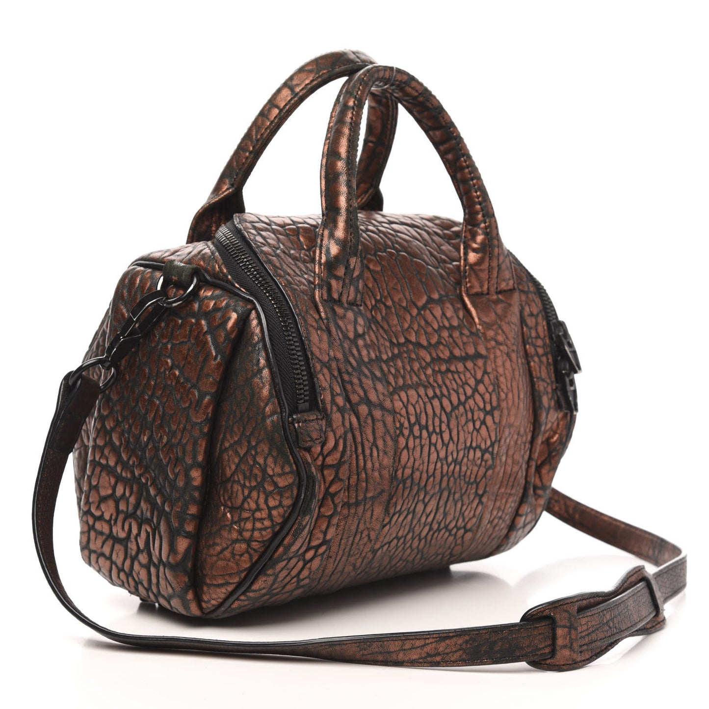 Metallic Pebbled Lambskin Rockie Bronze Black Hardware