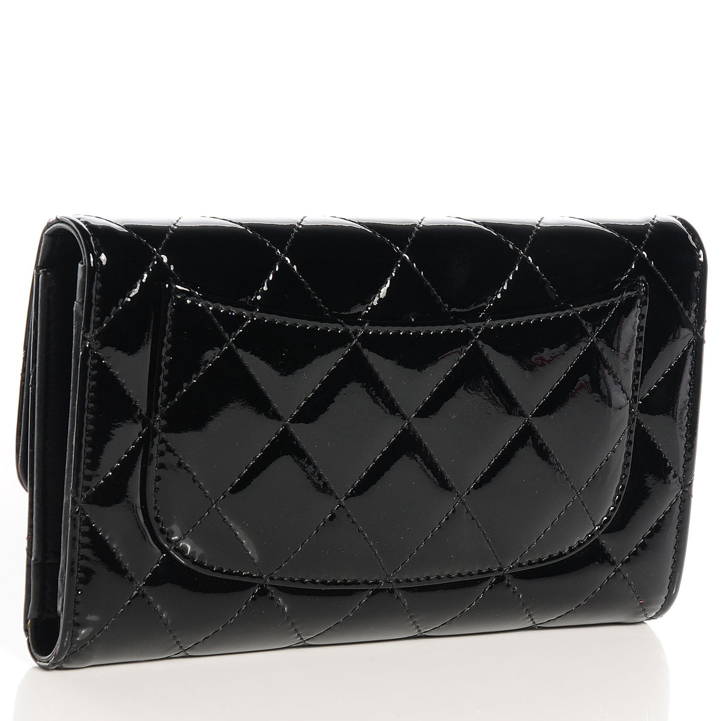 Patent Quilted Large Flap Wallet Black