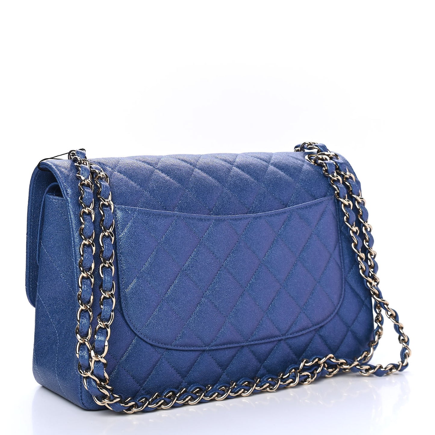Iridescent Caviar Quilted Jumbo Double Flap Dark Blue