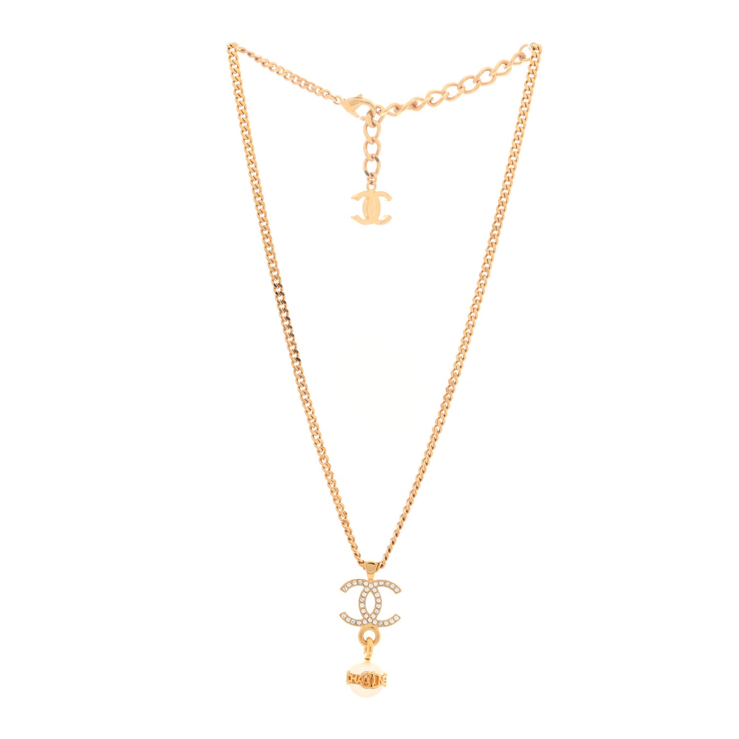 Crystal CC Pearl Drop Necklace Gold