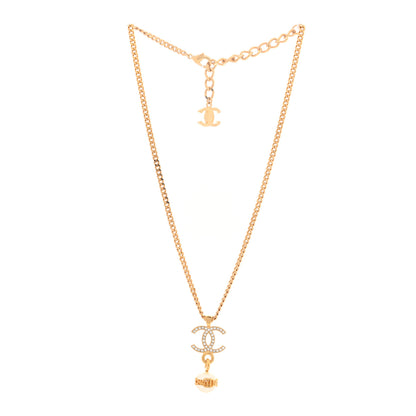 Chanel Crystal CC Pearl Drop Necklace Gold 3 of 4