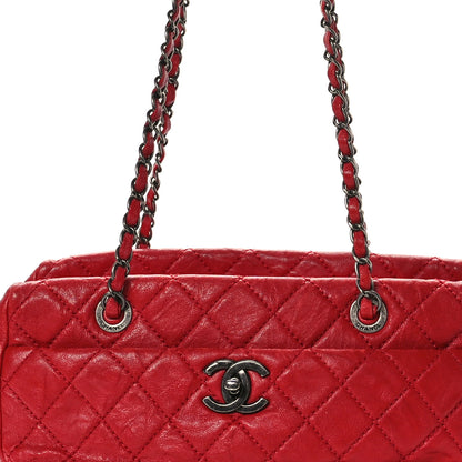 Chanel Grained Calfskin Quilted CC Bowler Tote Red 8 of 10