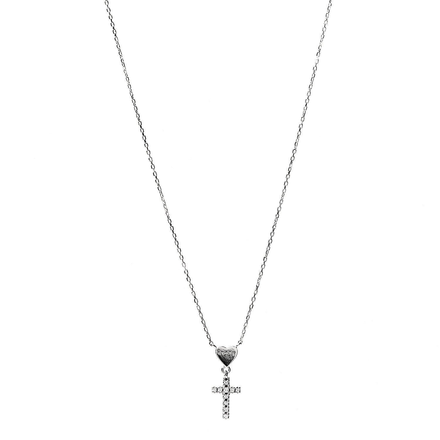 Gucci 18K White Gold Diamond Heart Cross Pendant Necklace 1 of 5
