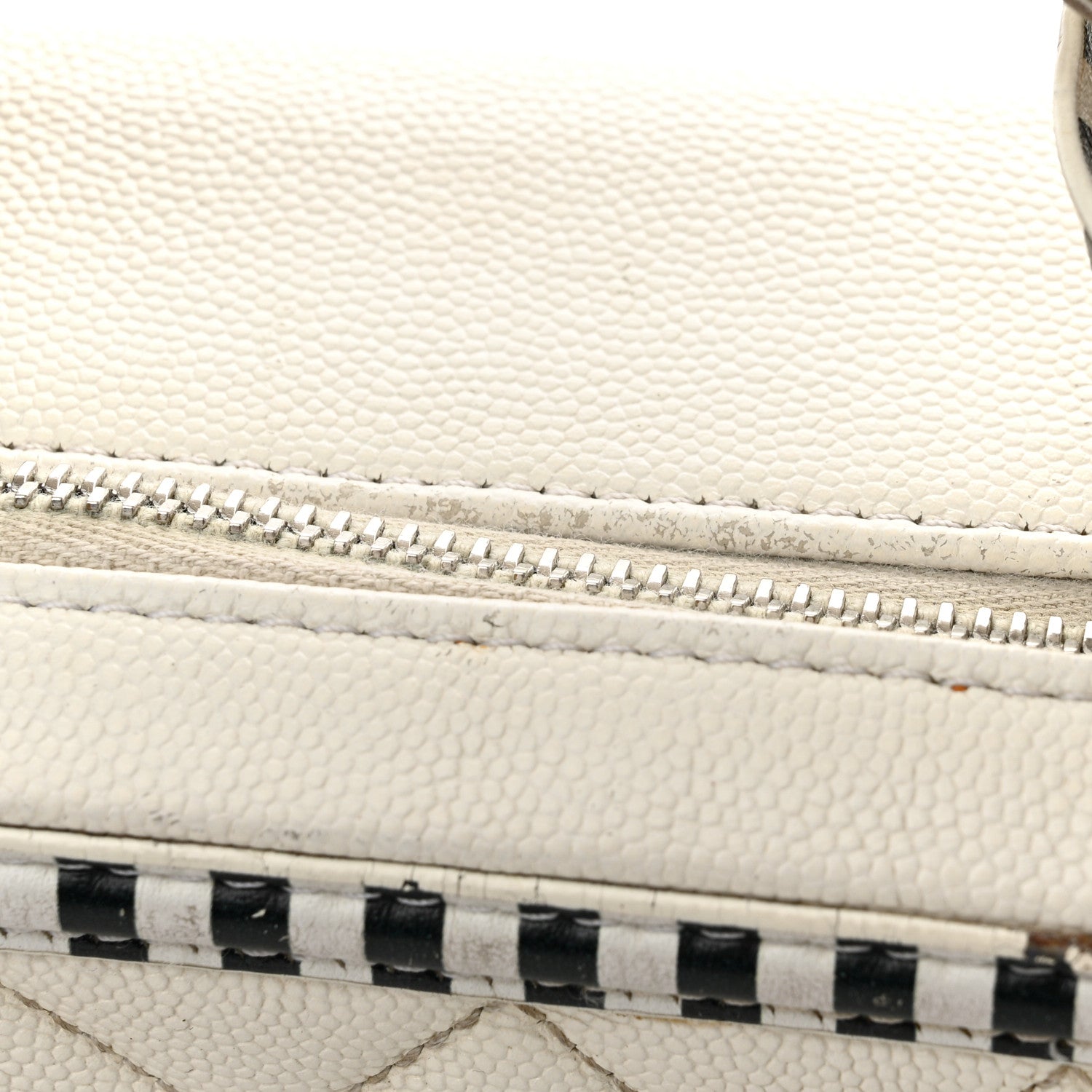 Chanel Caviar Quilted Striped Medium CC Filigree Vanity Case White Black 12 of 18