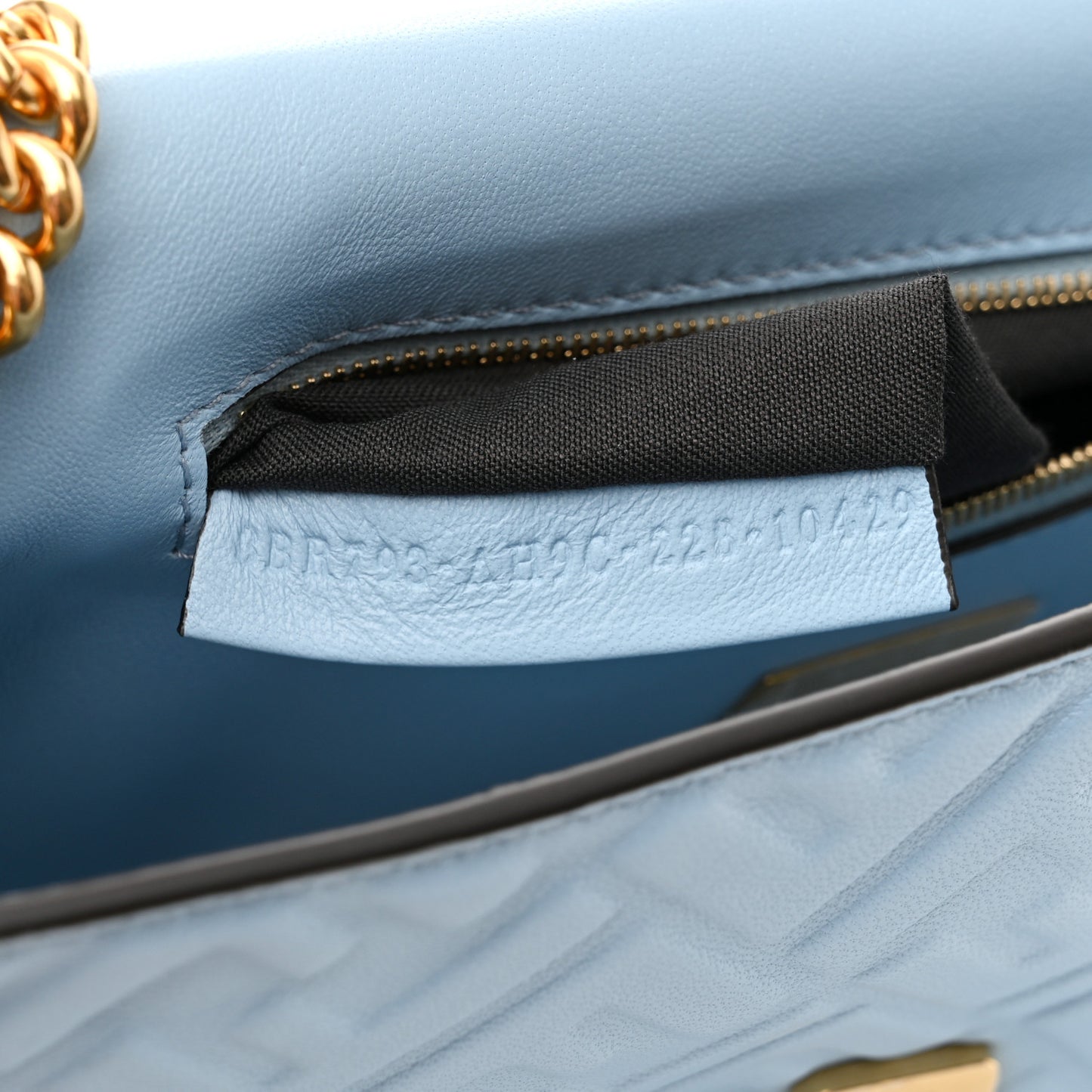 Nappa Small FF Embossed Midi Chain Baguette Azzurro Baby