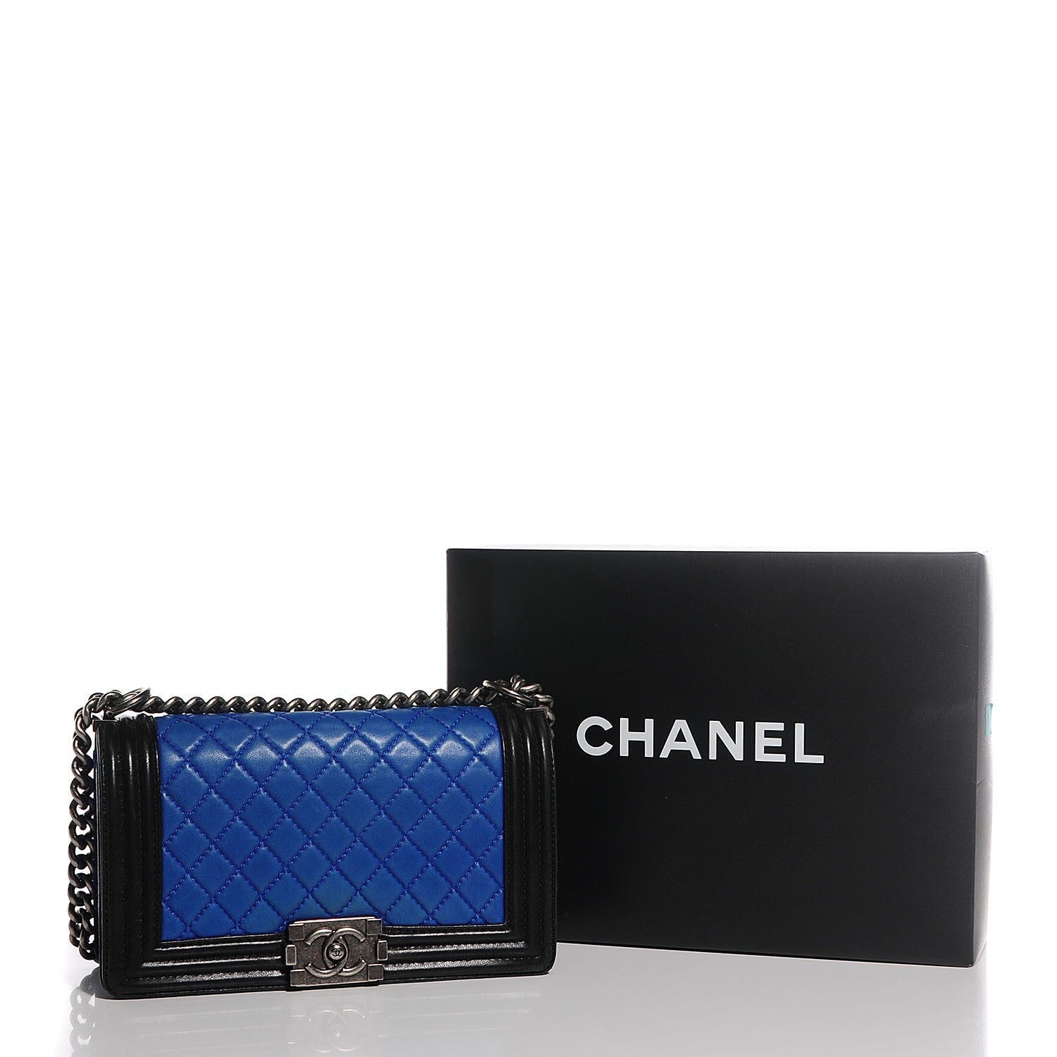 Chanel Lambskin Quilted Medium Boy Flap Black Blue 9 of 9