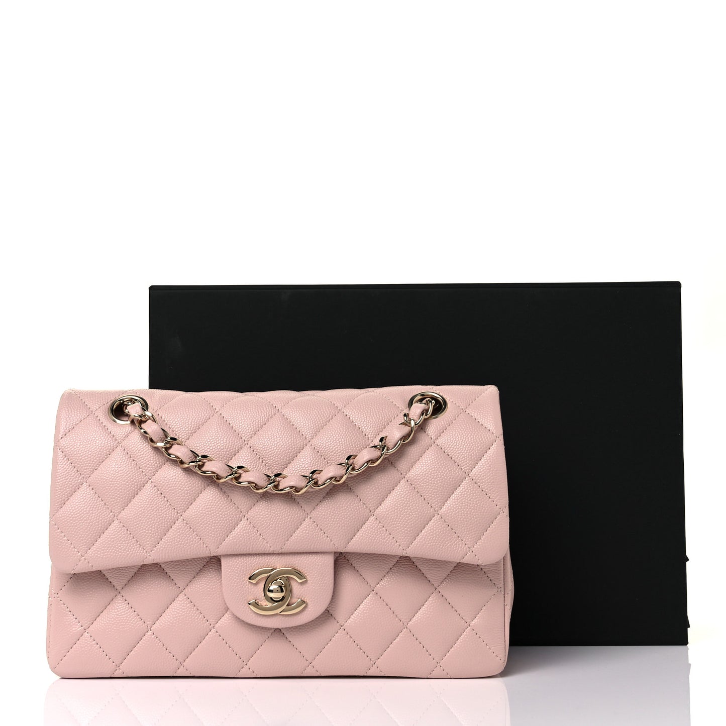 Caviar Quilted Small Double Flap Light Pink