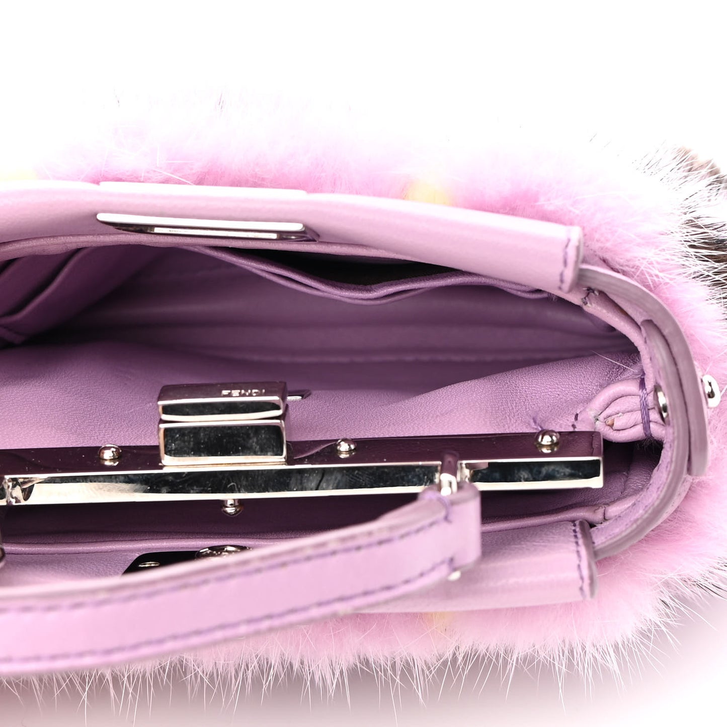 Mink Fur Shiny Nappa Chess Print Micro Peekaboo Iconic Satchel Lavanda Multicolor