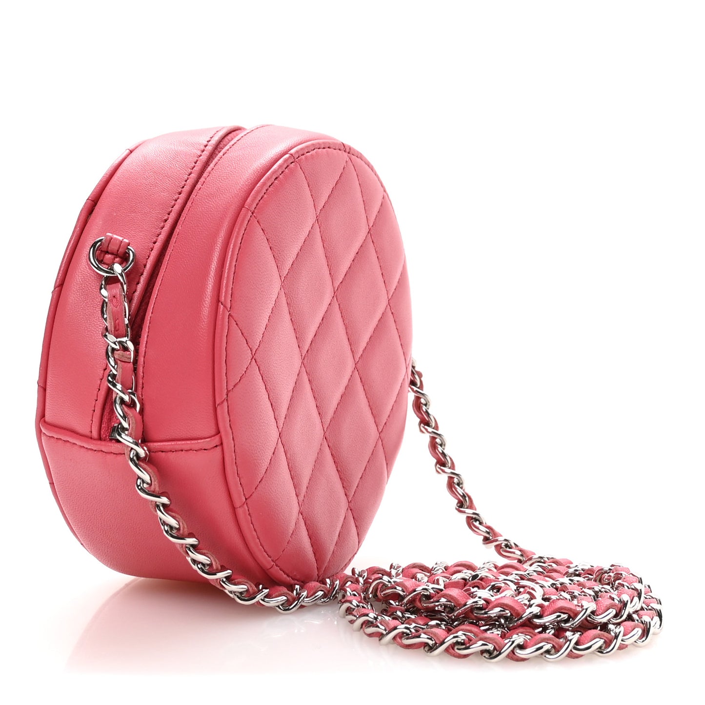 Lambskin Quilted Round Clutch With Chain Pink