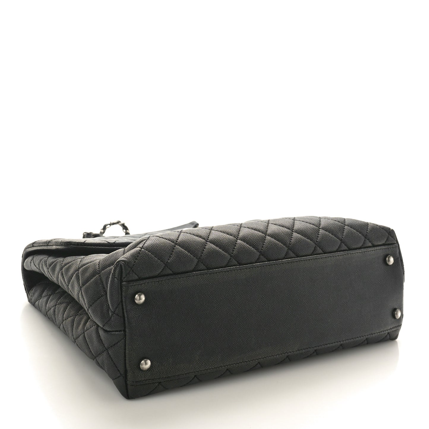 Caviar Lizard Quilted Large Coco Handle Flap Black