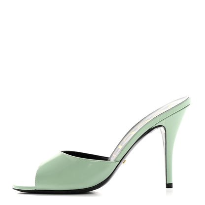 Gucci Polished Calfskin Scarlet Mid Heel Slide Sandals 39.5 Aqua Green 1 of 12