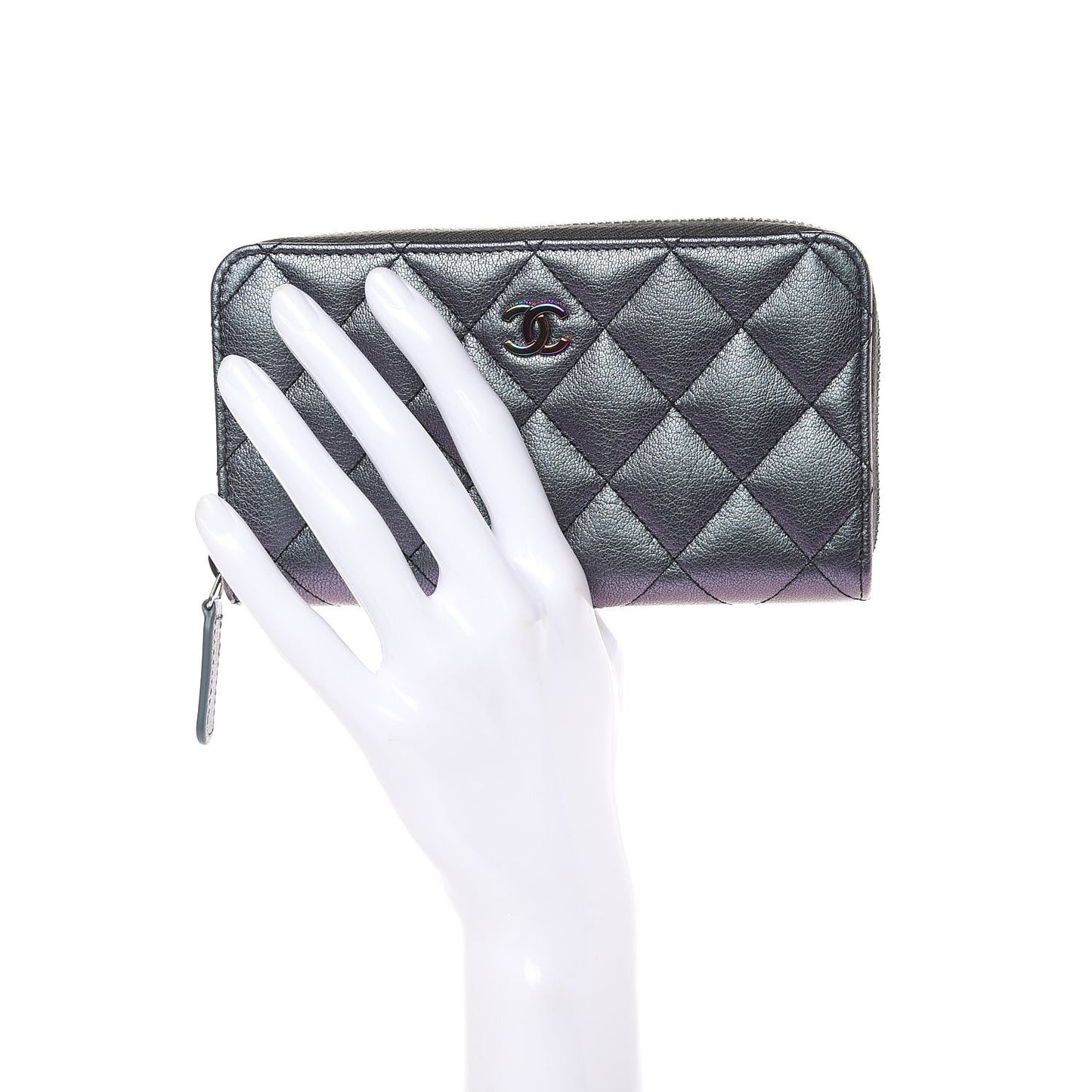 Iridescent Goatskin Quilted Small Zip Around Wallet Purple
