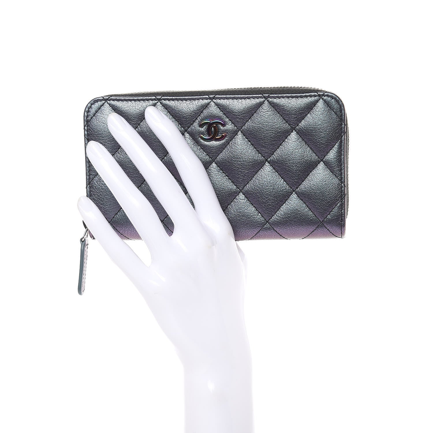 Chanel Iridescent Goatskin Quilted Small Zip Around Wallet Purple 2 of 8