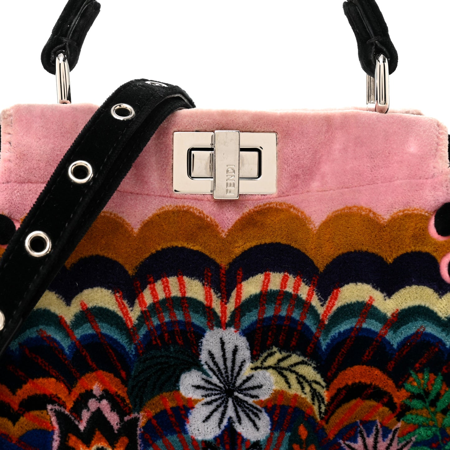 Velvet Embroidered Mini Peekaboo Iconic Satchel Black Multicolor