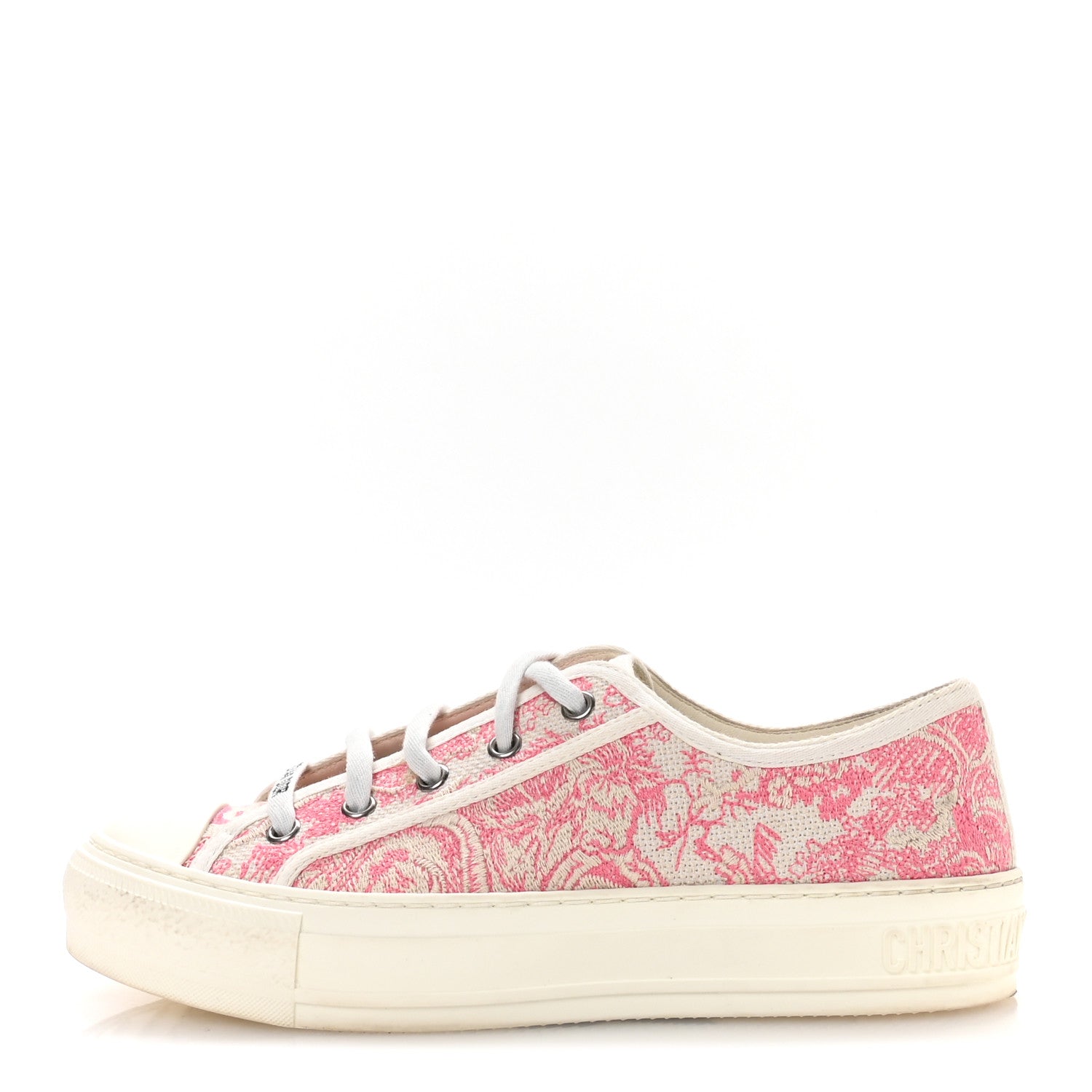 Christian Dior Canvas Toile De Jouy Embroidered Womens Walk'N'Dior Low Top Sneakers 37 Off-White Pink 1 of 9