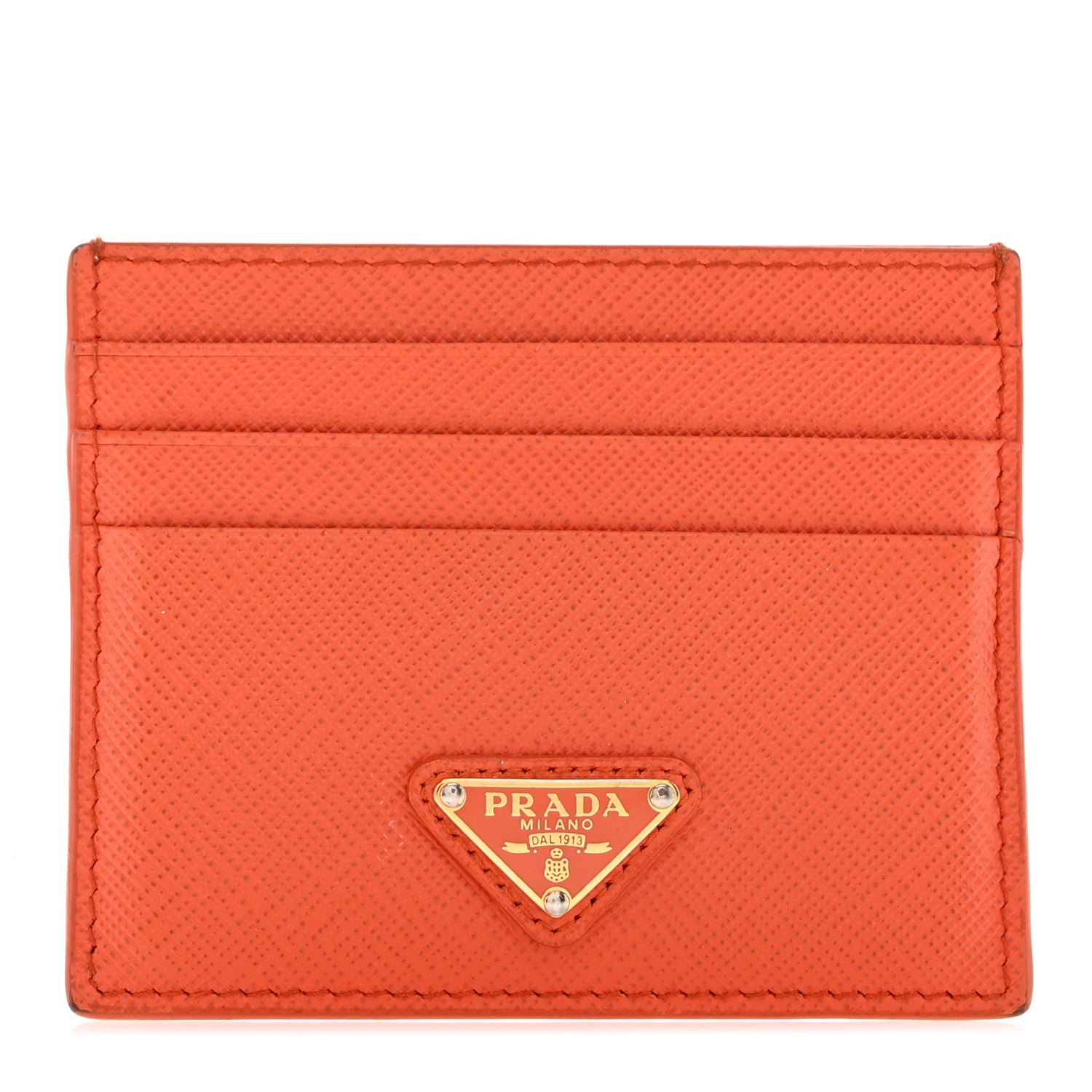 Prada Saffiano Triangle Card Holder Arancio 1 of 8