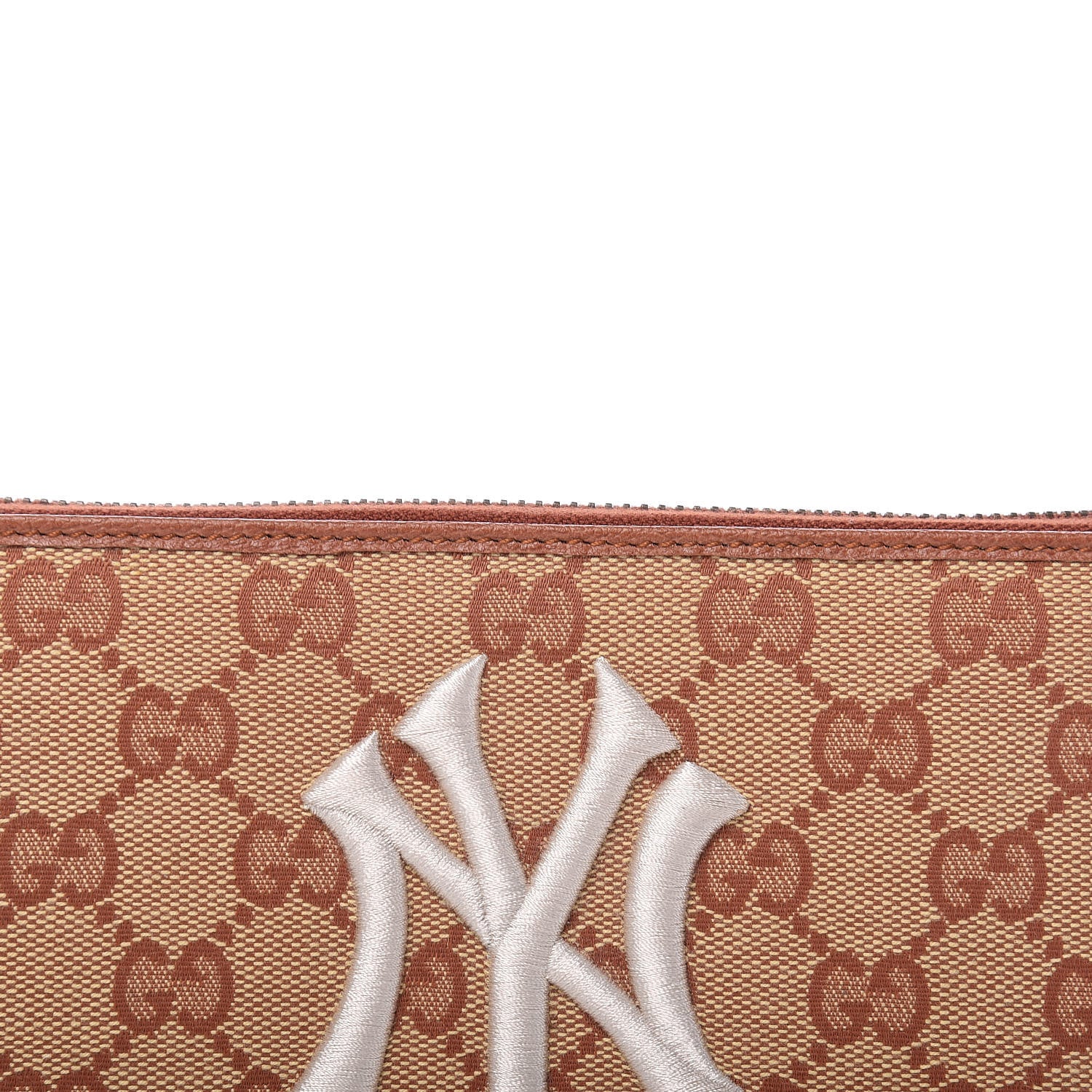 Gucci X MLB GG Monogram NY Yankees Zip Around Wallet Beige Ruggine Ivory 10 of 11