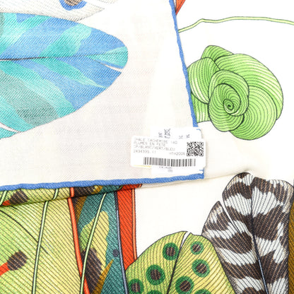 Hermes Cashmere Silk Plumes En Fete Shawl 140 White Vert Blue 6 of 6