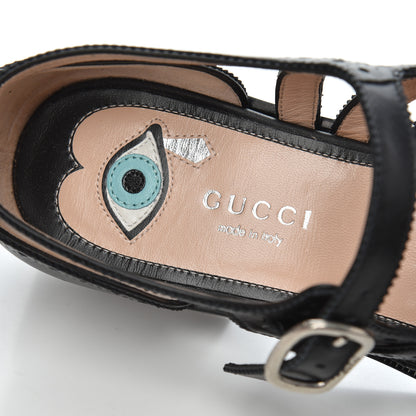 Gucci Calfskin Bee Embroidered Womens Queercore Brogue Wingtip Monk Strap Loafers 37 Black 7 of 9