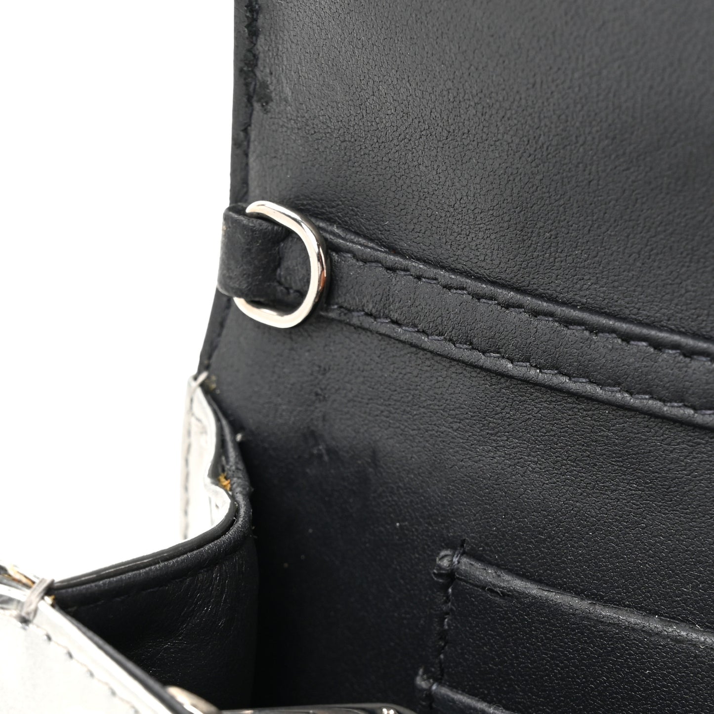 Metallic Patent Micro-Cannage Diorama Wallet on Chain Pouch Silver