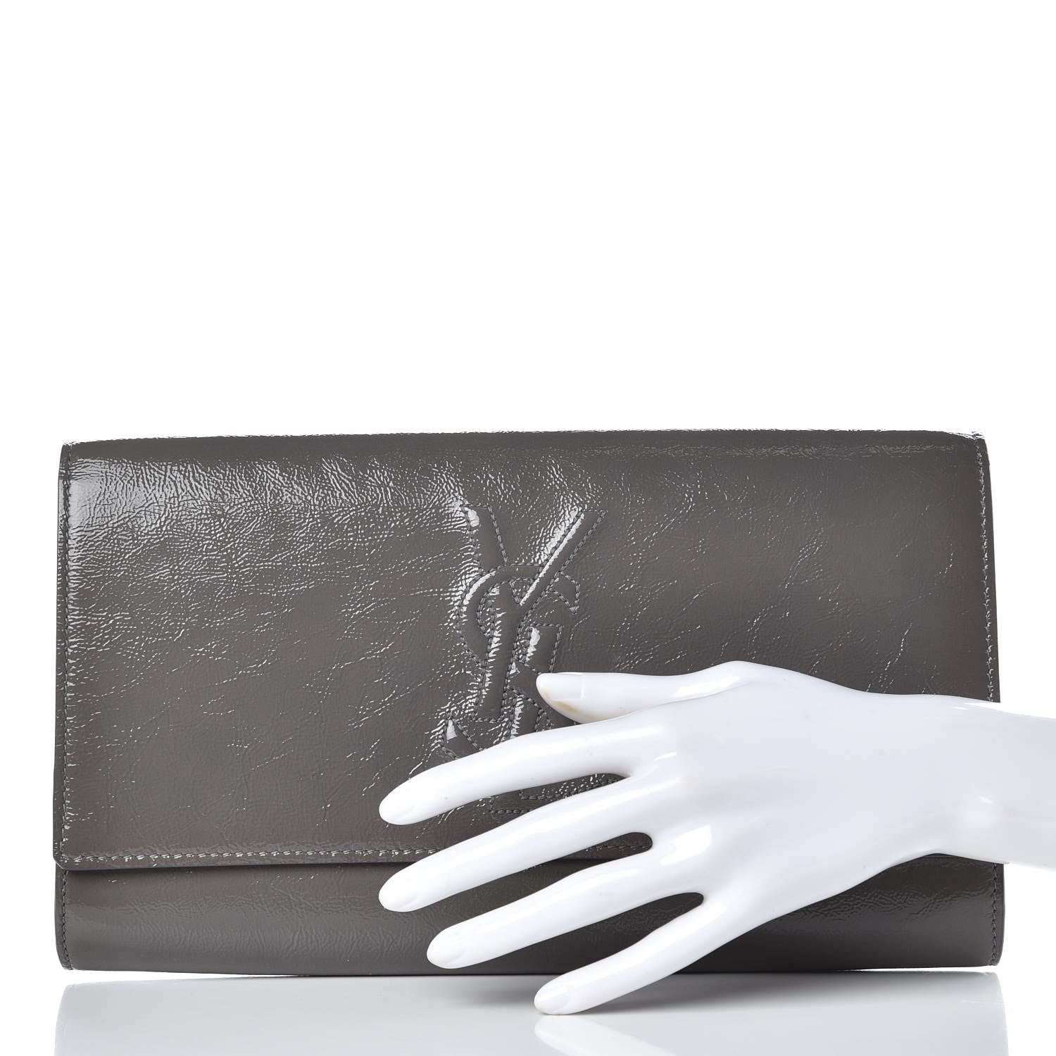 Saint Laurent Textured Patent Monogram Large Belle de Jour Clutch Grey 2 of 7