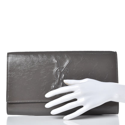 Saint Laurent Textured Patent Monogram Large Belle de Jour Clutch Grey 2 of 7