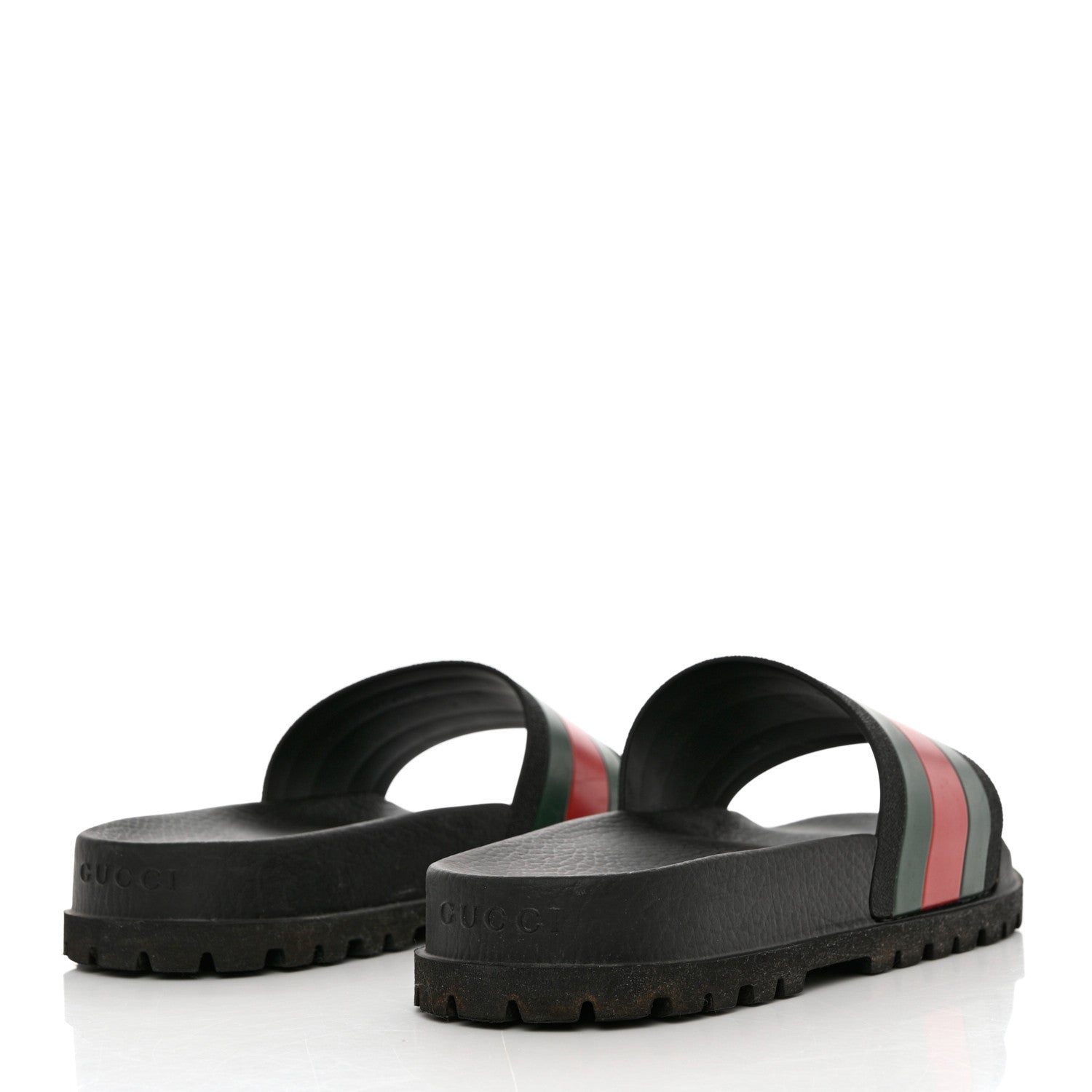 Gucci Rubber Web Mens Lug Sole Slide Sandals 10 Black Green Red 4 of 11