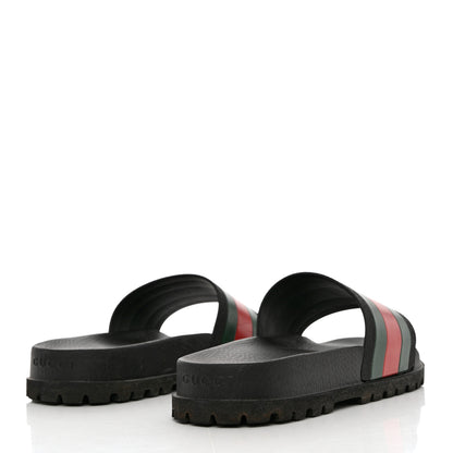 Gucci Rubber Web Mens Lug Sole Slide Sandals 10 Black Green Red 4 of 11
