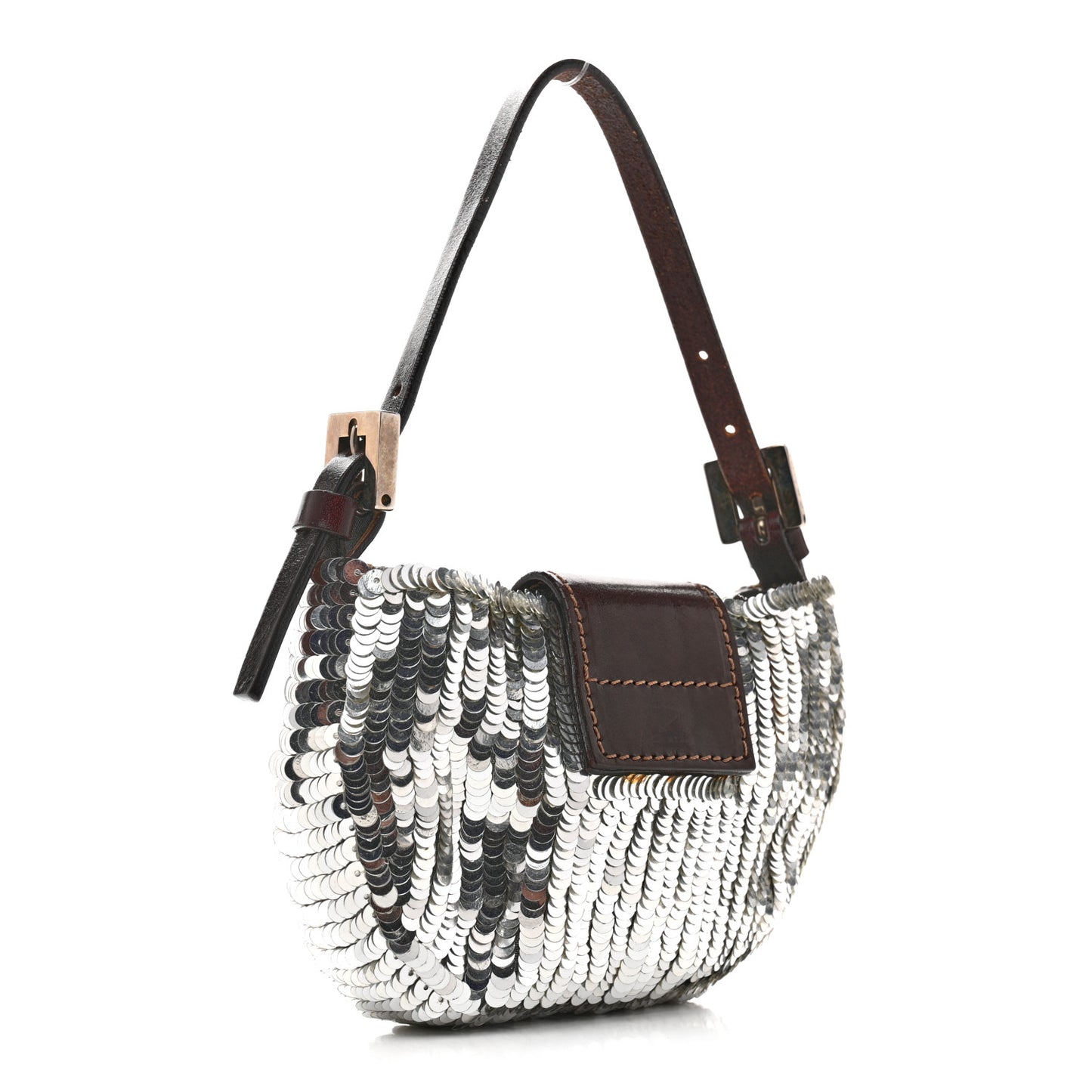 Sequin Paillettes Mini Half Moon Baguette Silver