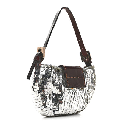 Fendi Sequin Paillettes Mini Half Moon Baguette Silver 3 of 15