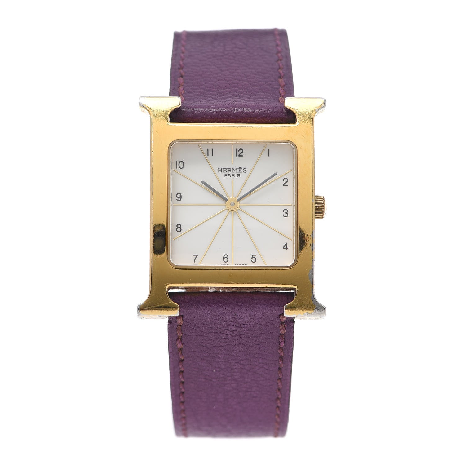 Hermes Stainless Steel Chevre Mysore 26mm Heure H Hour Quartz Watch Cyclamen 1 of 5
