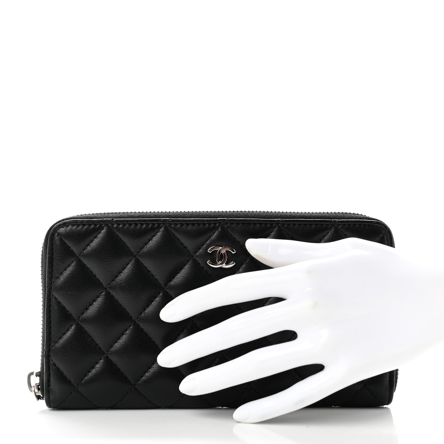 Lambskin Quilted Large Gusset Zip Around Wallet Black