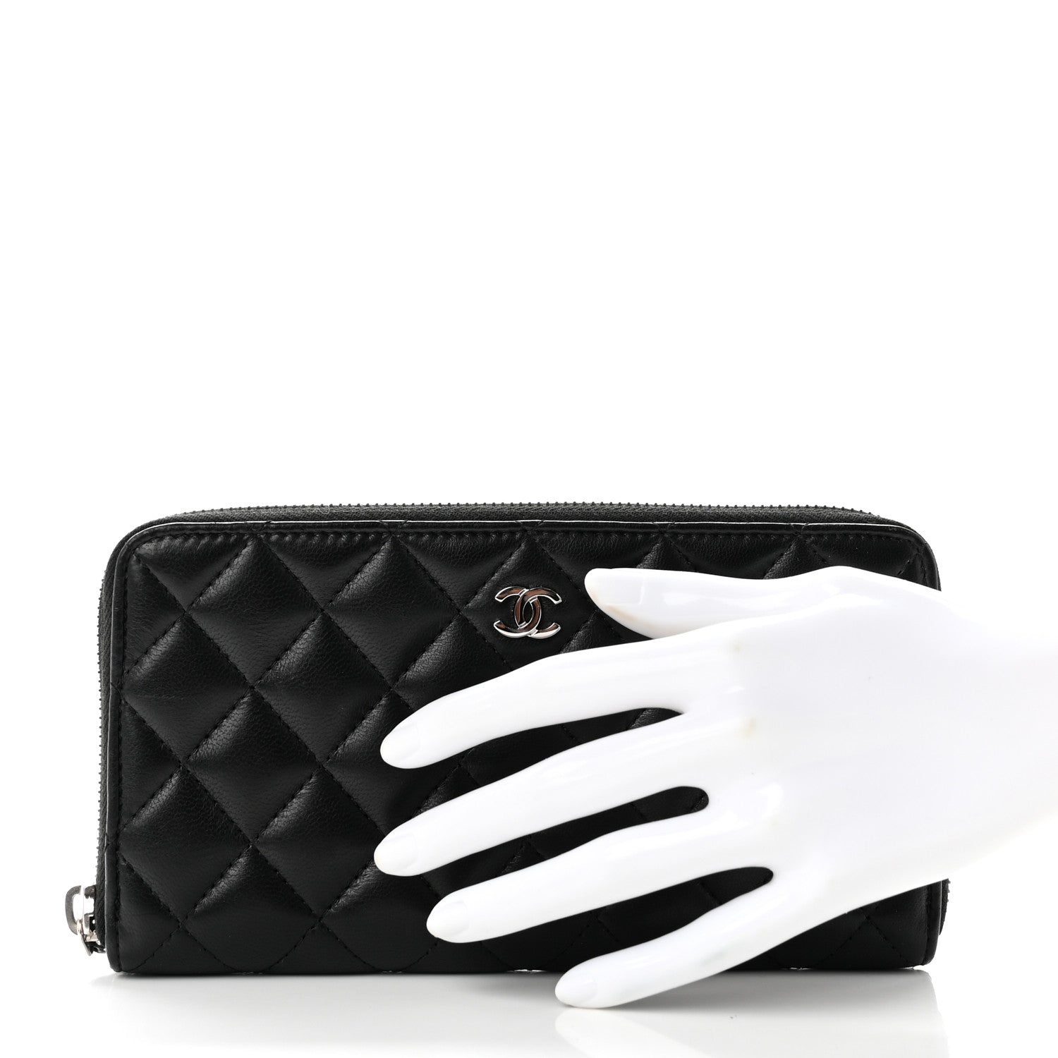 Chanel Lambskin Quilted Large Gusset Zip Around Wallet Black 2 of 8