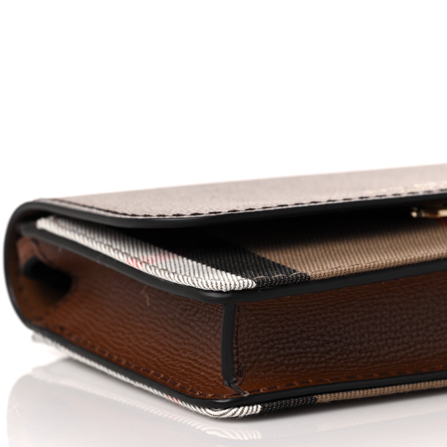 Burberry Grained Calfskin House Check Tartan Mix Hampshire Wallet On Chain Tan 8 of 9