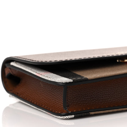 Burberry Grained Calfskin House Check Tartan Mix Hampshire Wallet On Chain Tan 8 of 9