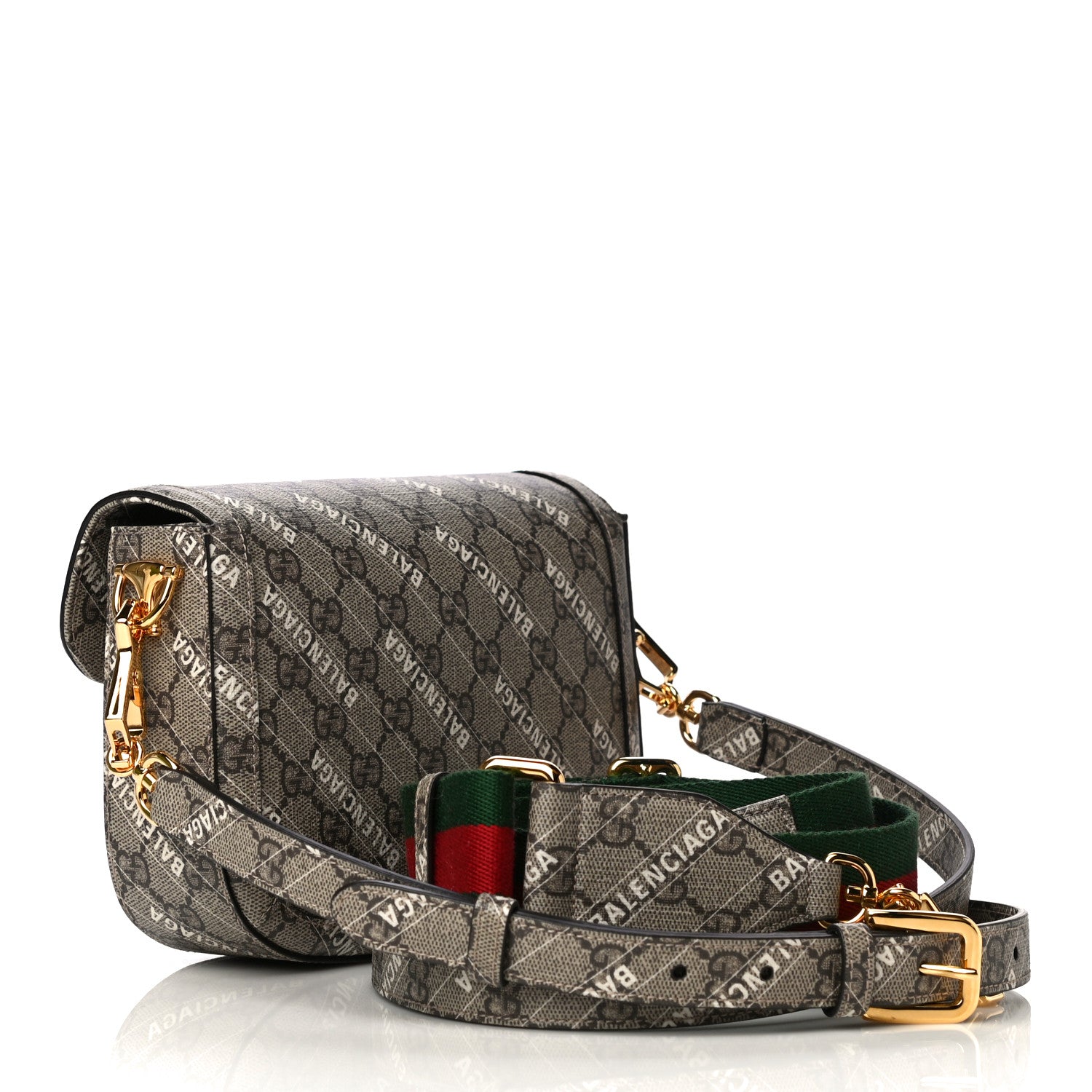 Gucci X BALENCIAGA GG Supreme Monogram Web Logo Print Mini Horsebit 1955 Shoulder Bag Beige Ebony 5 of 15