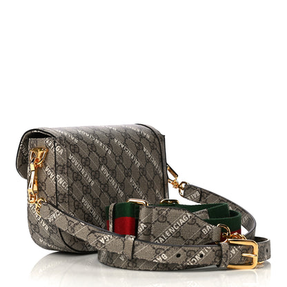 Gucci X BALENCIAGA GG Supreme Monogram Web Logo Print Mini Horsebit 1955 Shoulder Bag Beige Ebony 5 of 15