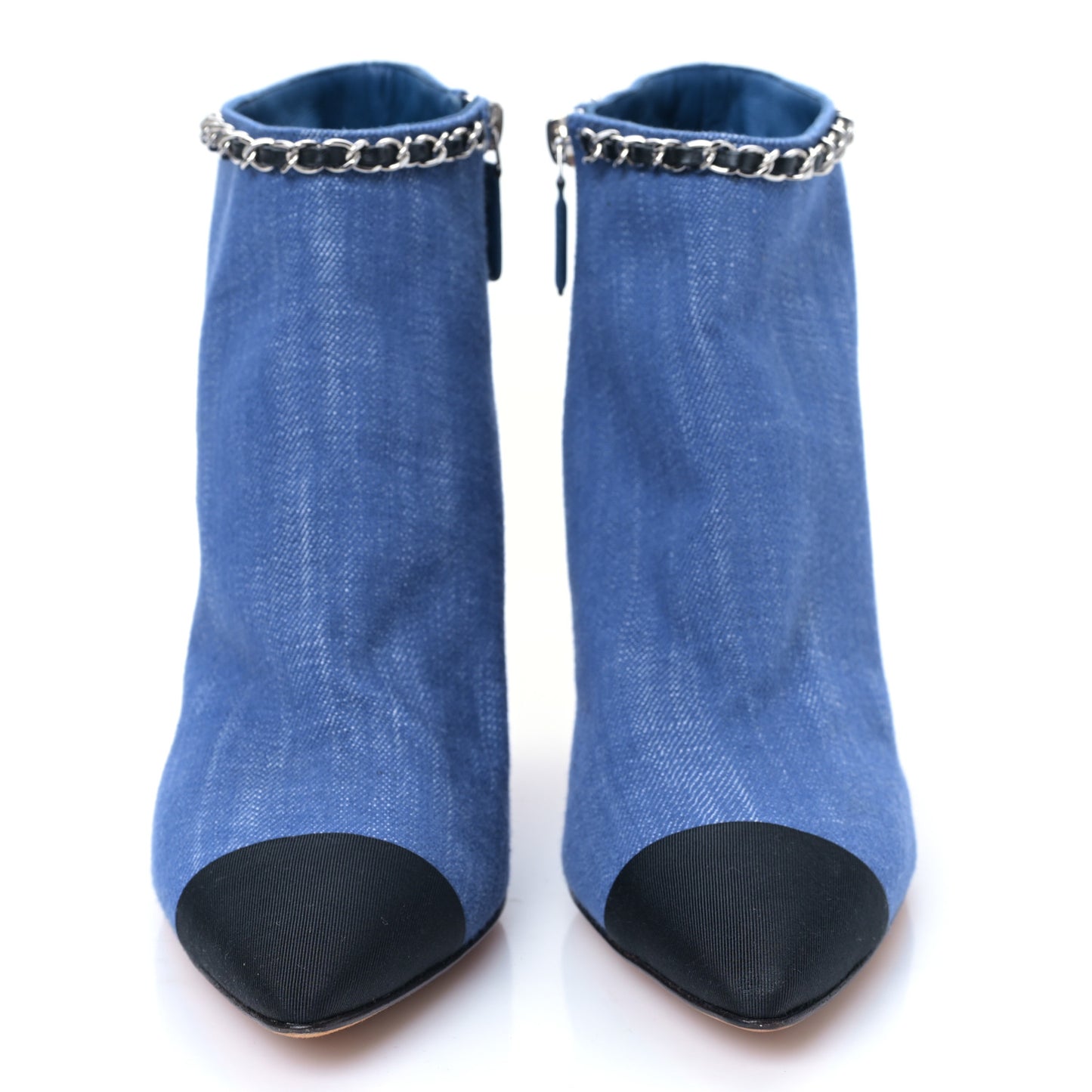 Denim Grosgrain Cap Toe Short Boots 38.5 Blue