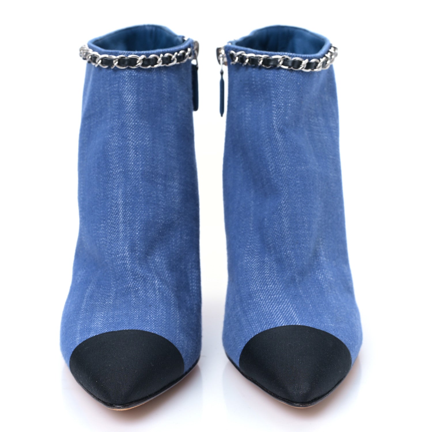 Chanel Denim Grosgrain Cap Toe Short Boots 38.5 Blue 2 of 8