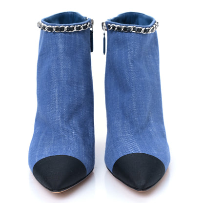 Chanel Denim Grosgrain Cap Toe Short Boots 38.5 Blue 2 of 8
