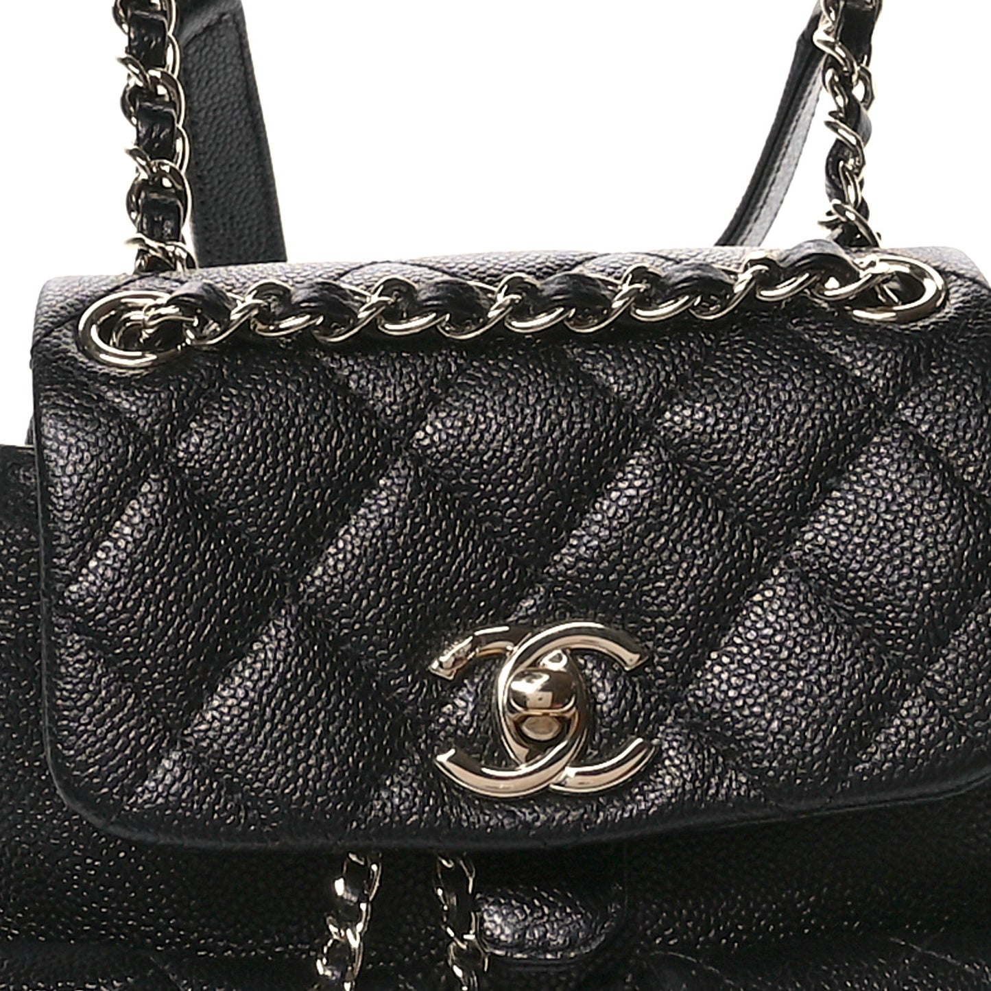 Shiny Caviar Quilted Small Duma Pockets Drawstring Backpack Black