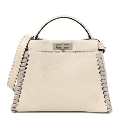 Fendi Cuoio Romano Selleria Vitello Dolce Lace Up Medium Peekaboo Iconic Satchel Camelia Milk Grigio Polvere 1 of 15