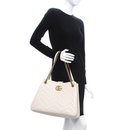 Gucci Calfskin Matelasse Medium GG Marmont Shoulder Tote Bag White 2 of 8