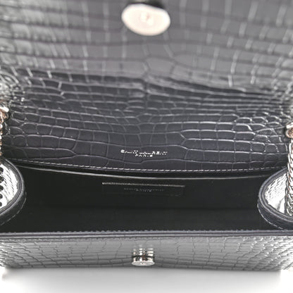 Saint Laurent Calfskin Crocodile Embossed Small Classic Monogram Kate Tassel Satchel Smog 5 of 10