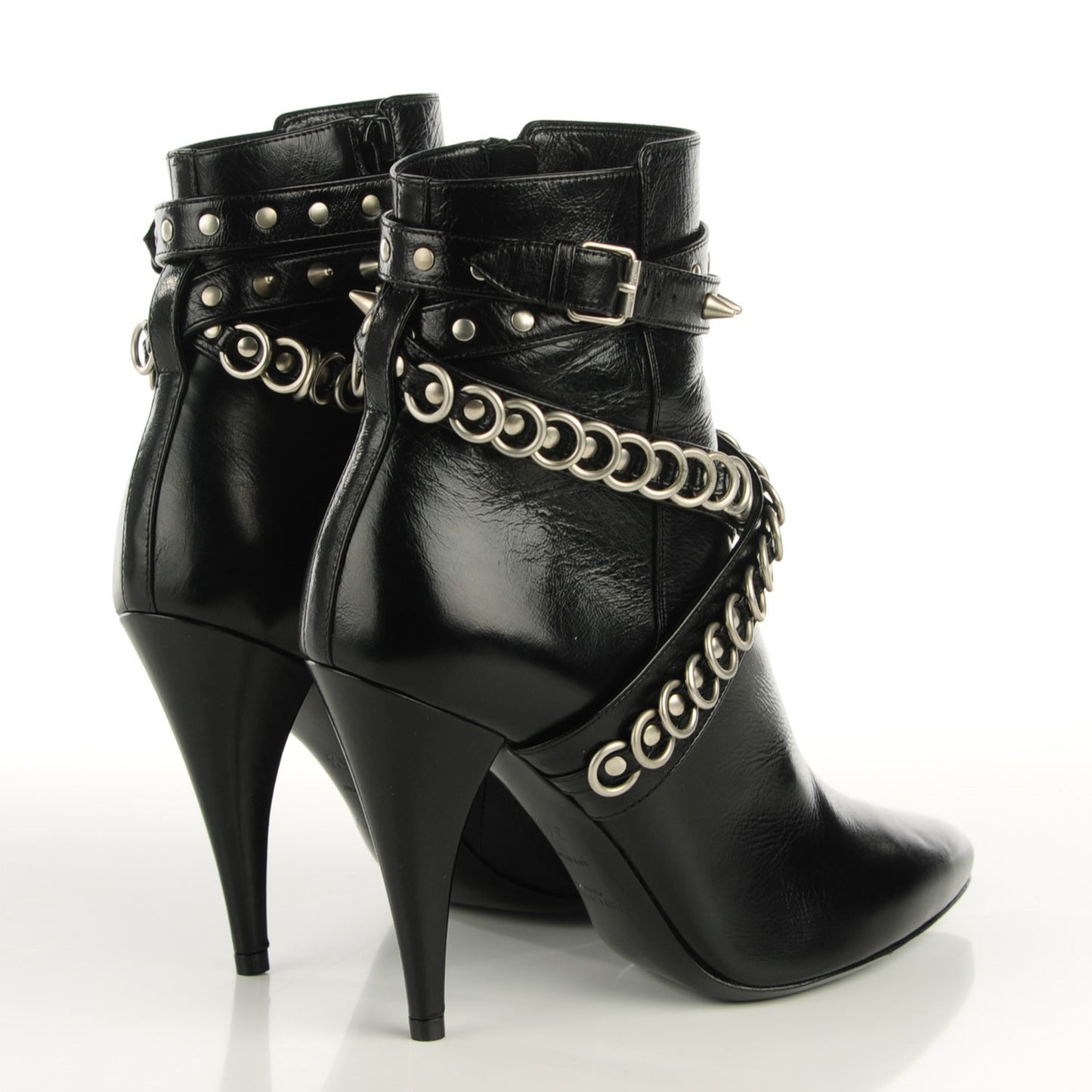 Shiny Calfskin Multi-Studded Strap Fetish 105 Ankle Boots 36 Black