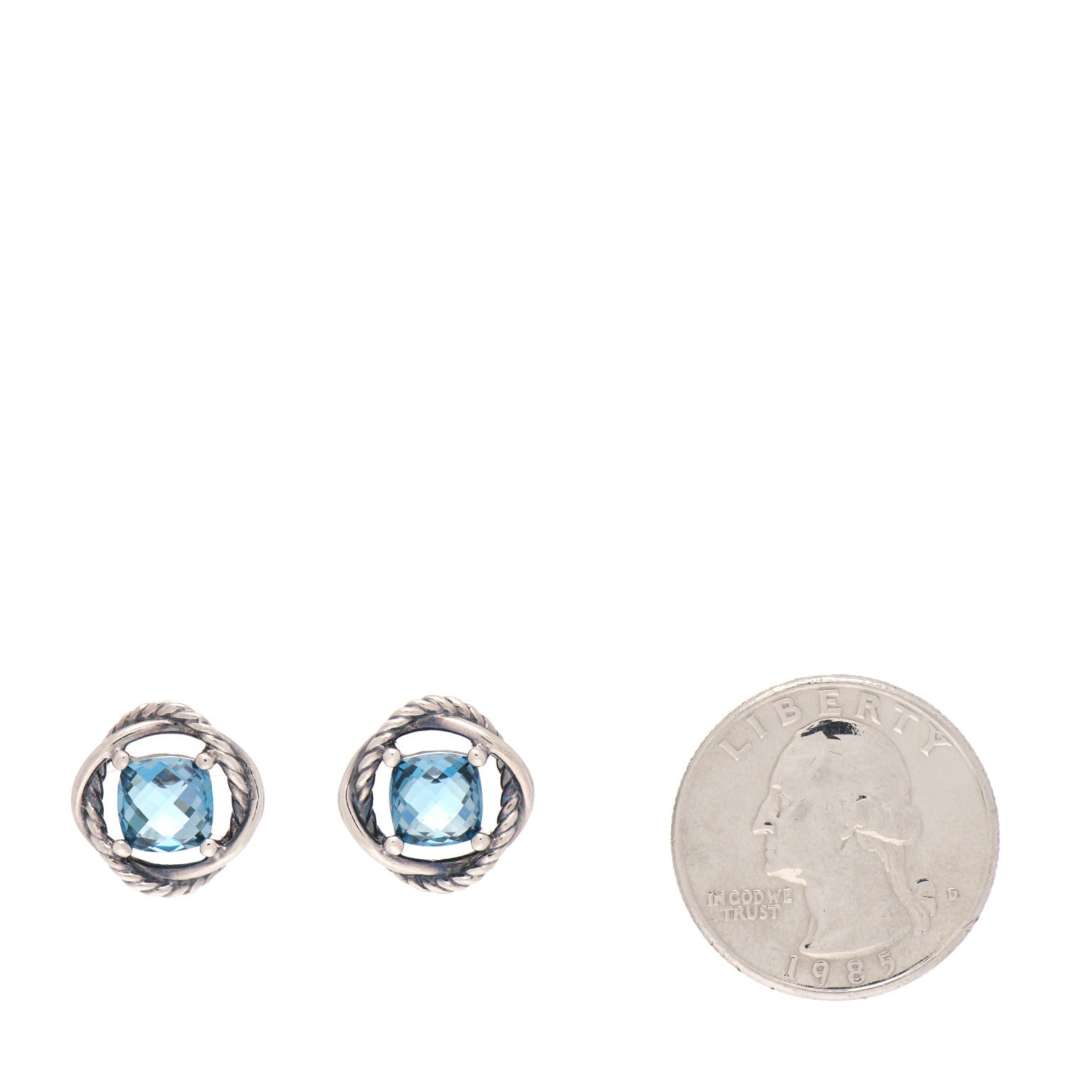 David Yurman Sterling Silver Hampton Blue Topaz 7mm Infinity Earrings 2 of 6