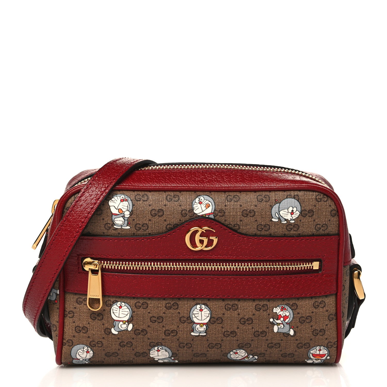 Gucci X DORAEMON Mini Vintage GG Supreme Monogram Camera Bag Beige Cherry Red 1 of 10