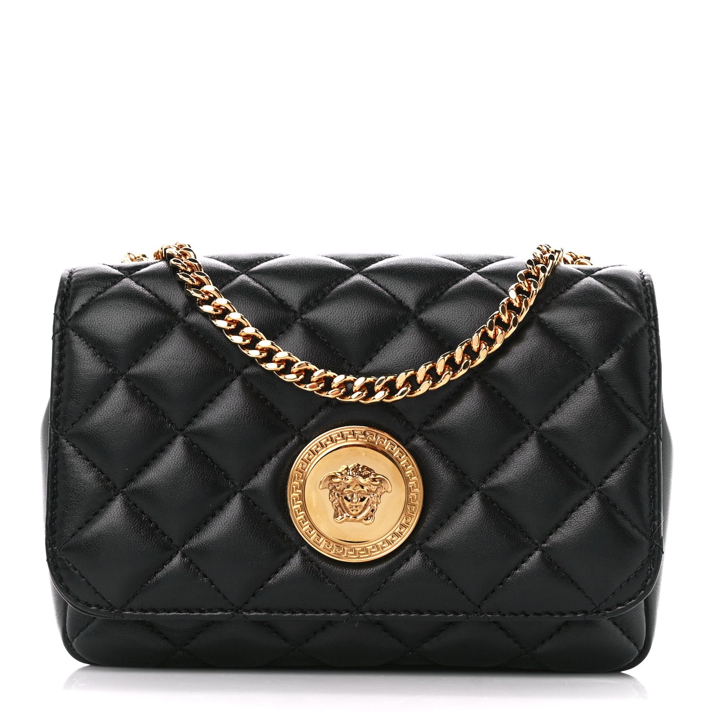Nappa Quilted Small Medusa Chain Crossbody Black