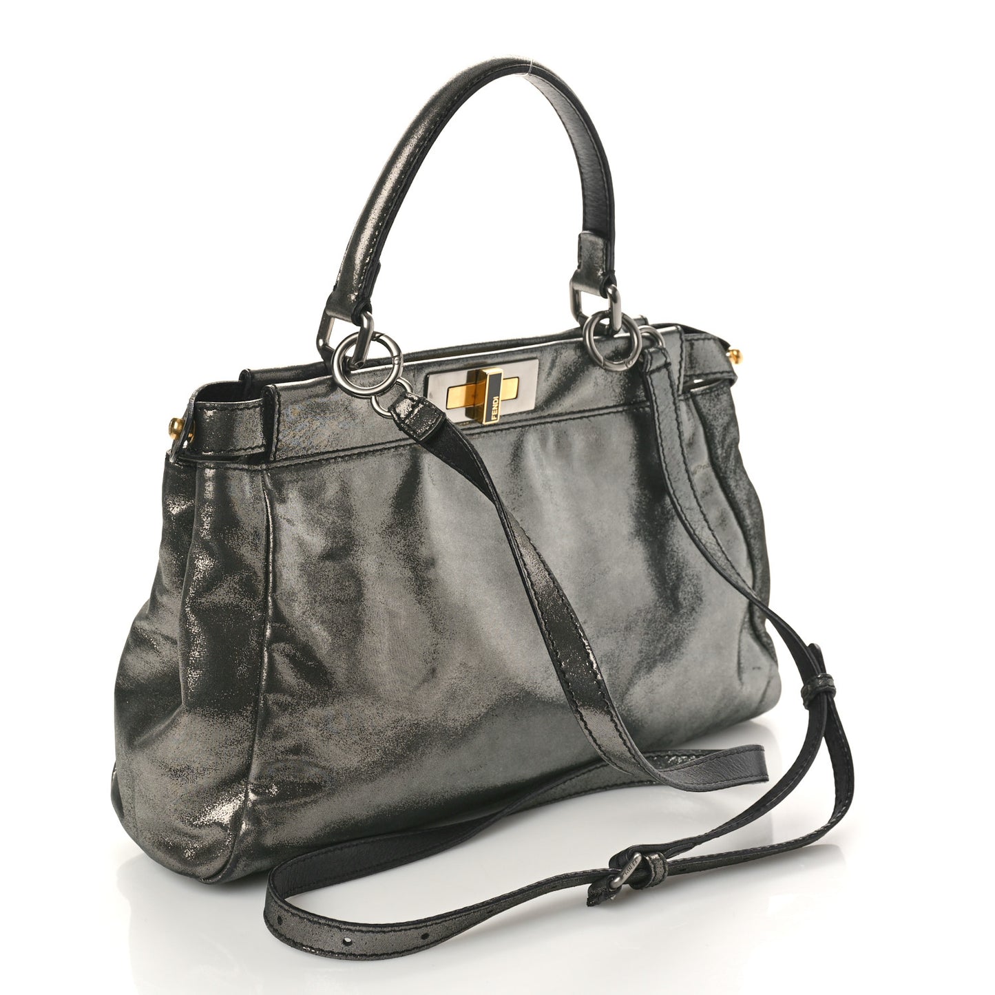 Metallic Fan Vitello Medium Peekaboo Iconic Satchel Silver